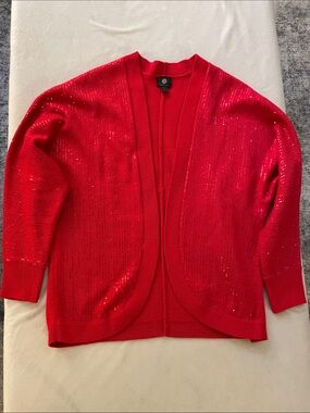 JM Collection Red Sequin Open Cardigan